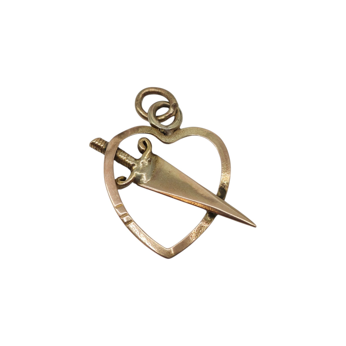 Rare Antique 9ct Rose Gold Heart & Dagger Charm c.1900 L 1.5 cm 0.9 g.