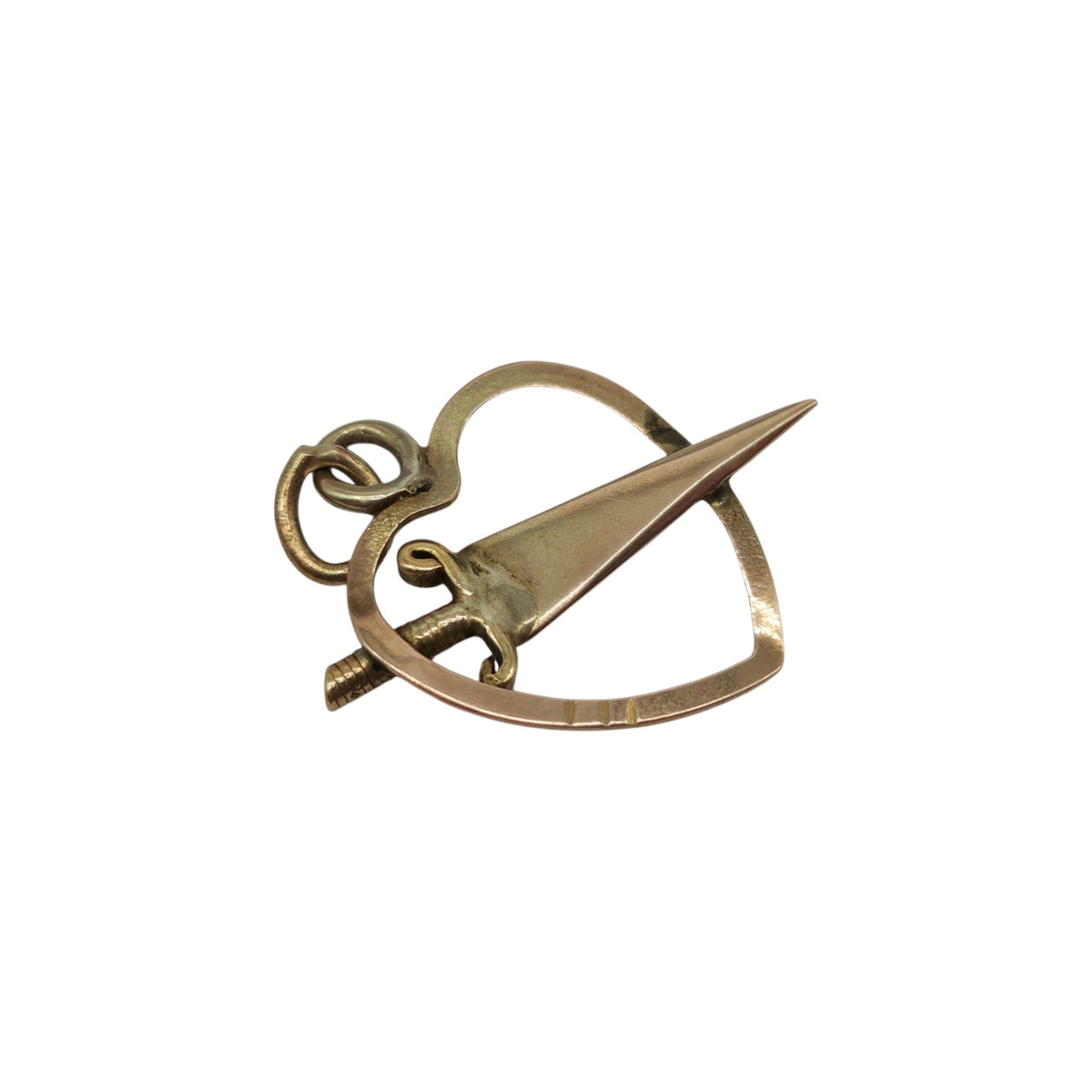 Rare Antique 9ct Rose Gold Heart & Dagger Charm c.1900 L 1.5 cm 0.9 g.