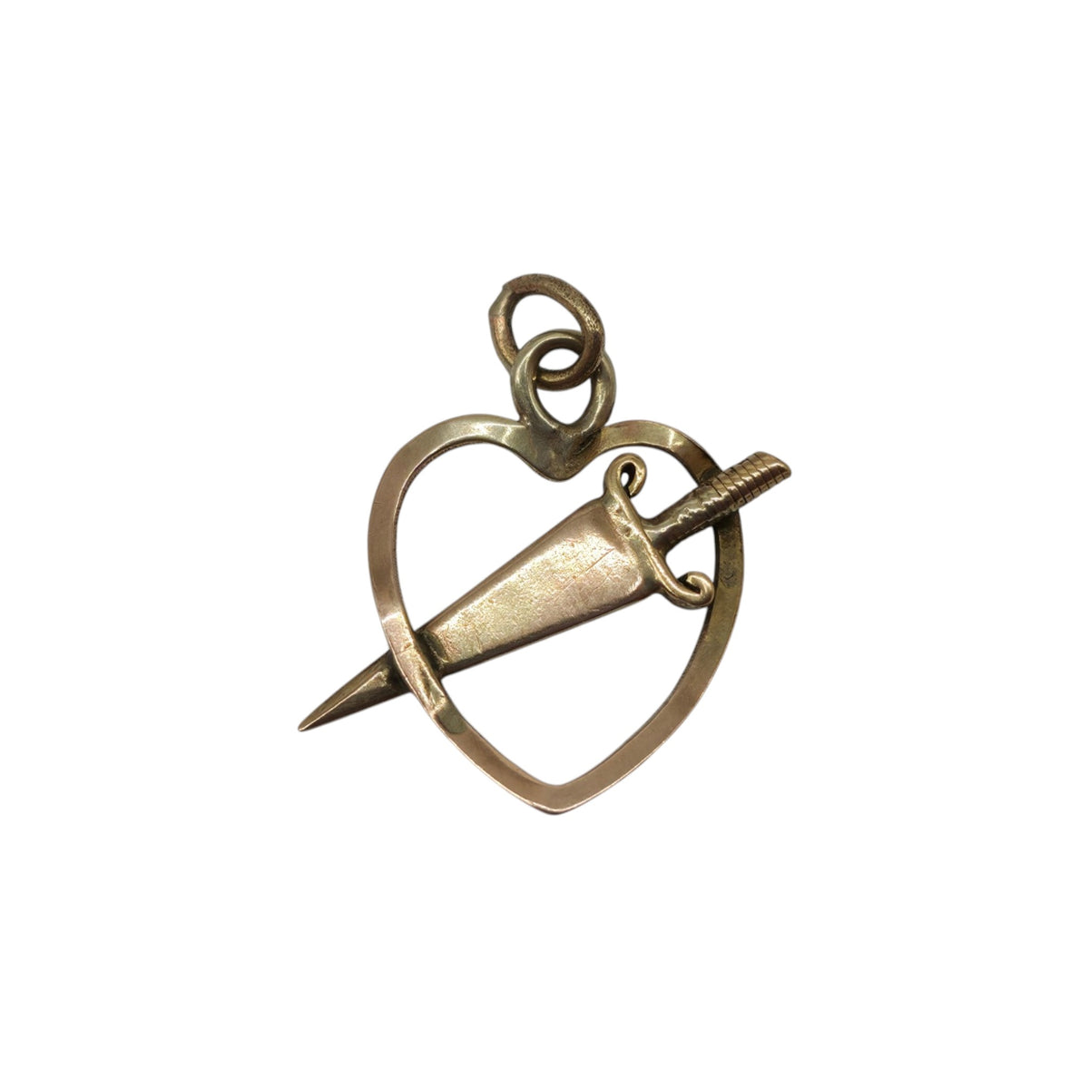 Rare Antique 9ct Rose Gold Heart & Dagger Charm c.1900 L 1.5 cm 0.9 g.