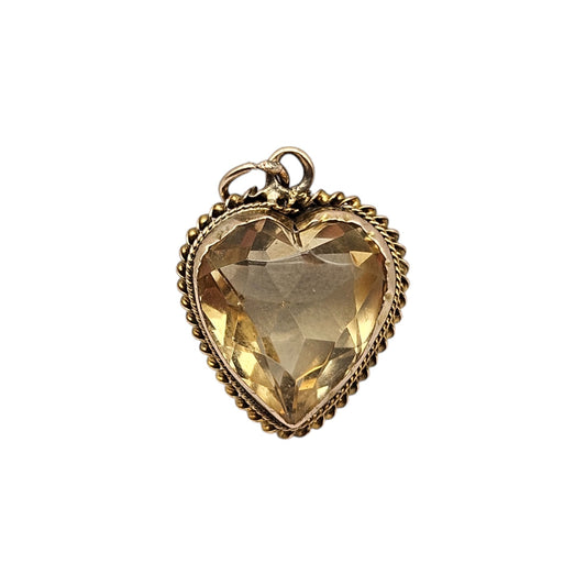 Antique 9ct Gold Heart Charm With Citrine c.1900 L 1.5 cm 1.9 g.