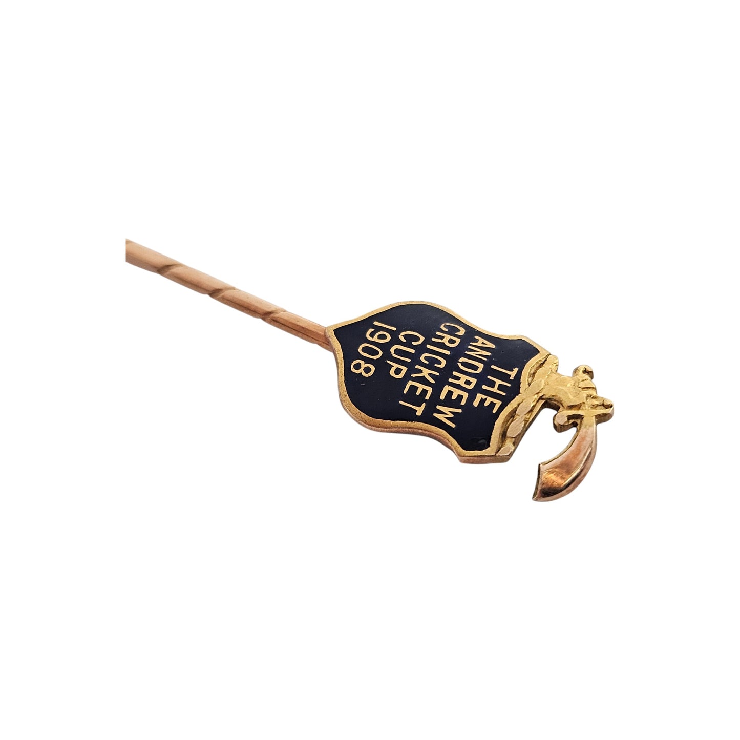 Edwardian 9ct Gold & Enamel Cricket Stick Pin 1908 In A Box By Mappin & Webb