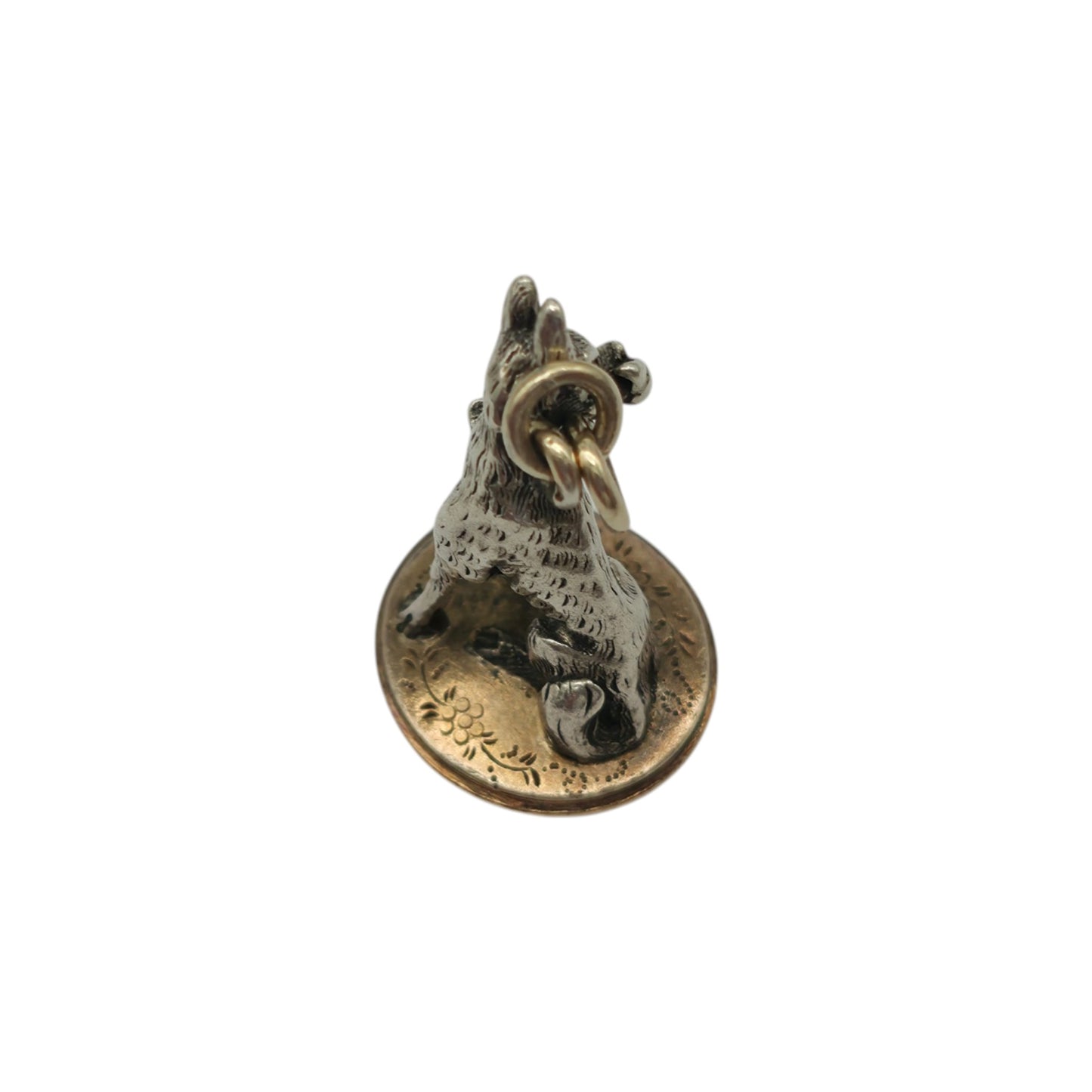 珍しいアンティーク シルバー＆ゴールド 血石 猟犬の獲物印章フォブ 1900年頃