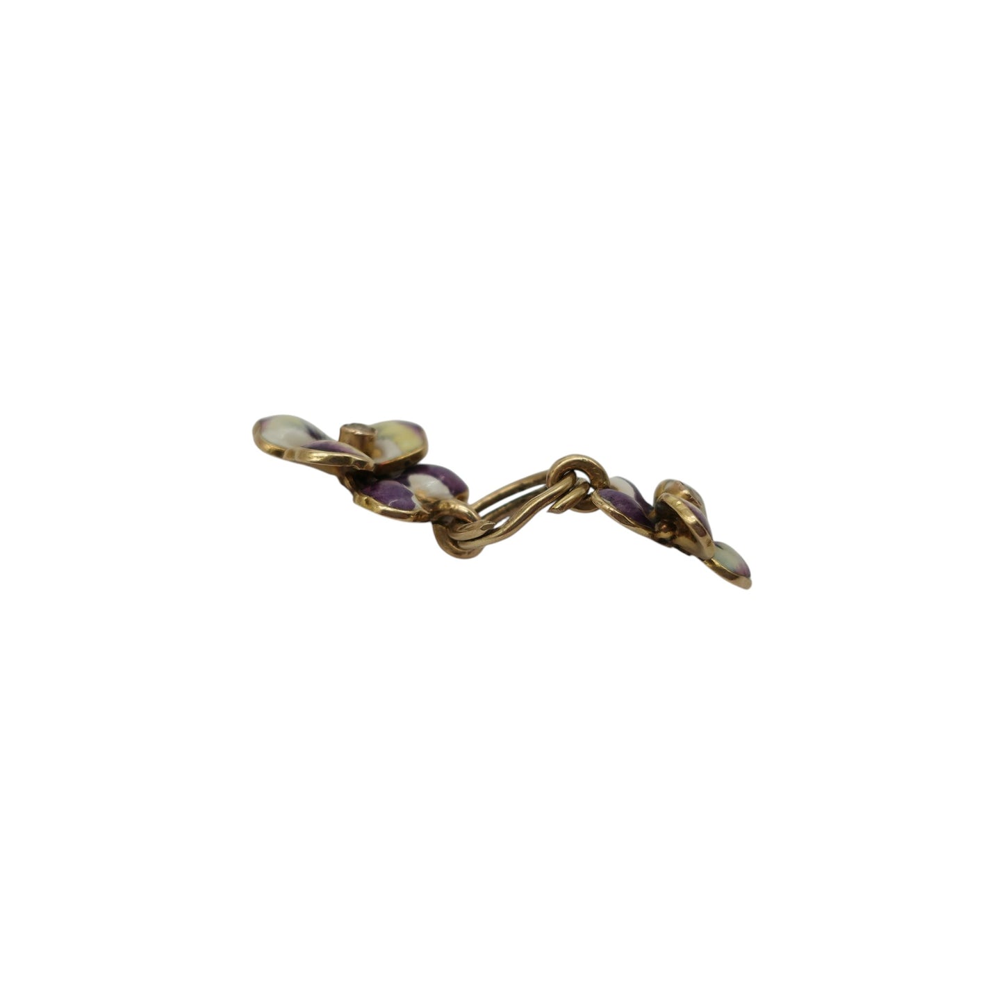 Art Nouveau Pair Of 15ct Gold & Enamel Pansy Flower Charms c.1900
