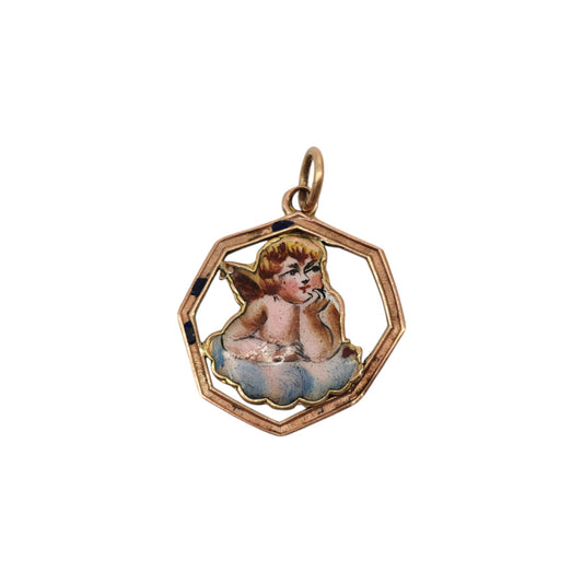 Antique 9ct Rose Gold & Enamel Cherub Charm c.1910 L 2.0 cm 1.7 g.