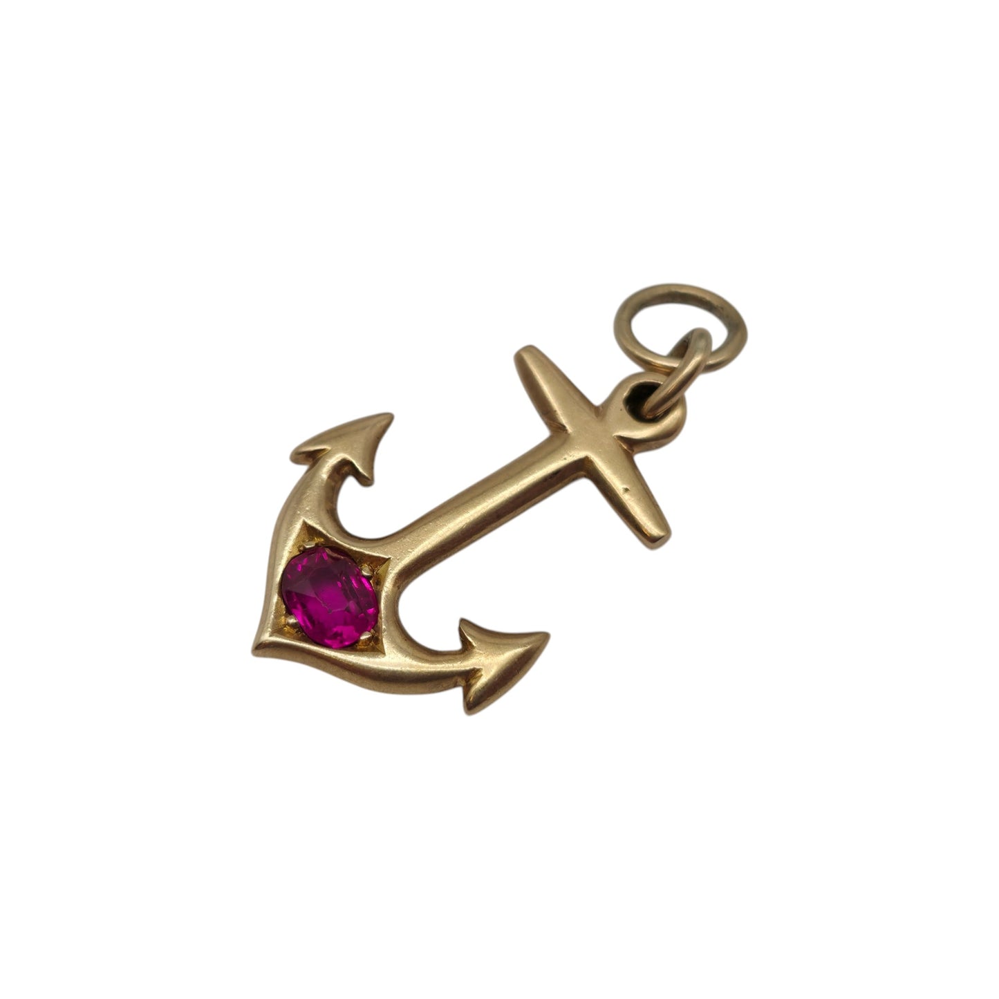 Edwardian 15ct Yellow Gold Anchor Charm With Ruby L 2.2 cm 2.9 g.