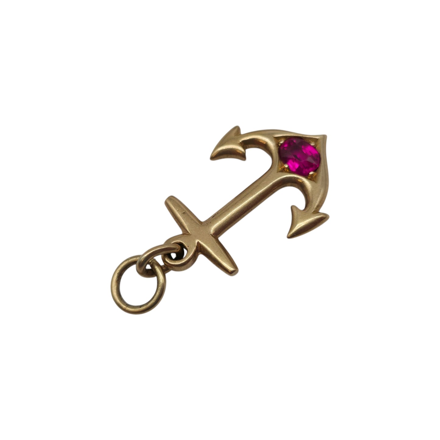 Edwardian 15ct Yellow Gold Anchor Charm With Ruby L 2.2 cm 2.9 g.