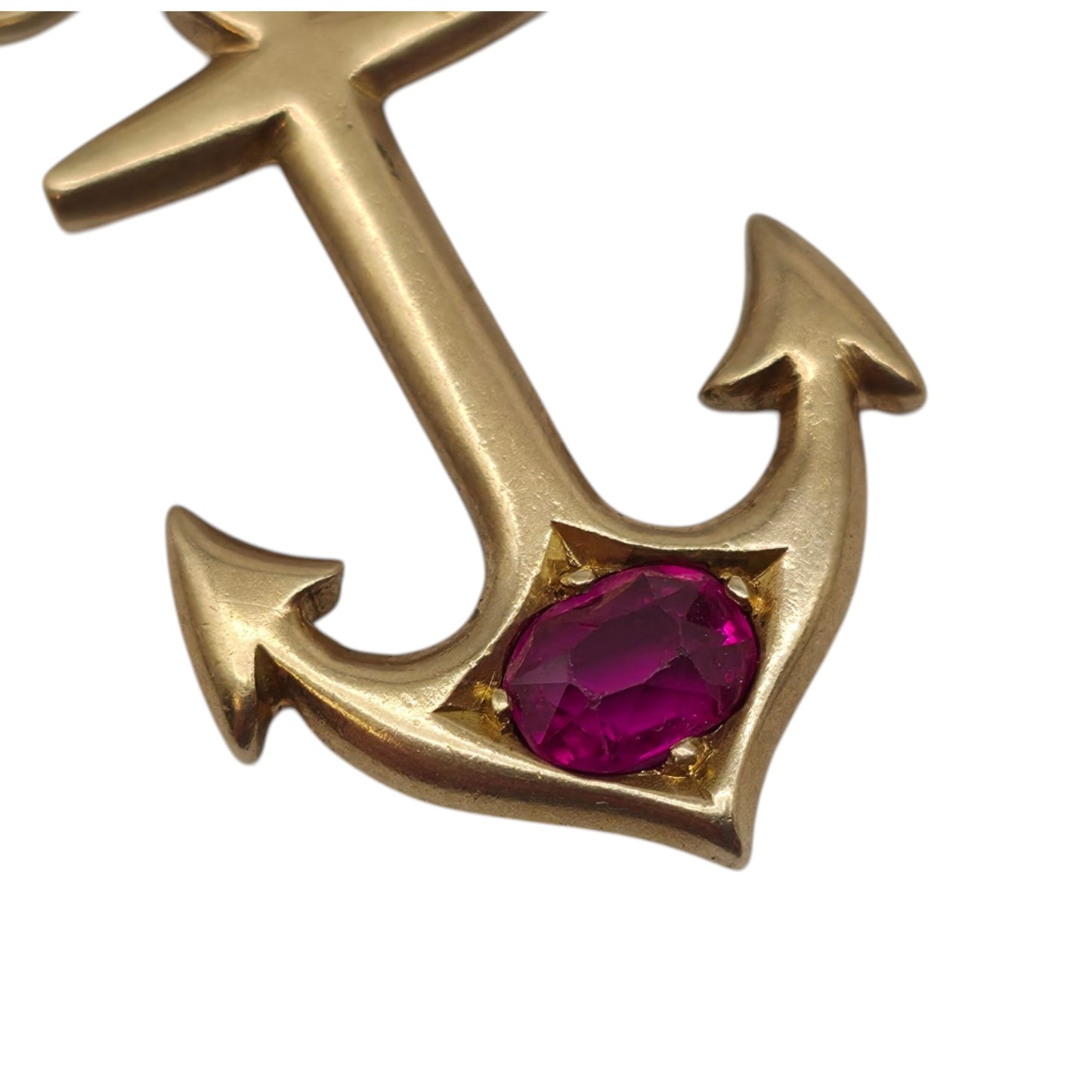 Edwardian 15ct Yellow Gold Anchor Charm With Ruby L 2.2 cm 2.9 g.