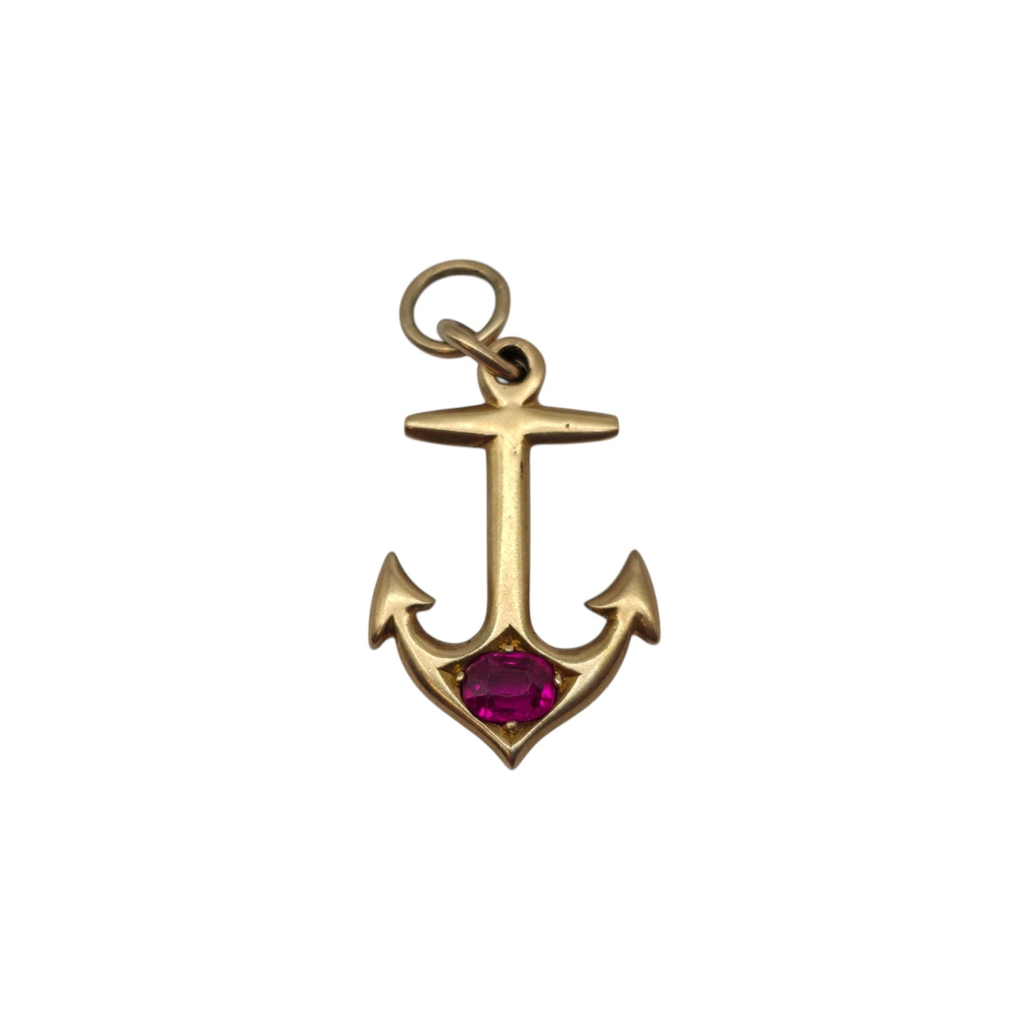 Edwardian 15ct Yellow Gold Anchor Charm With Ruby L 2.2 cm 2.9 g.