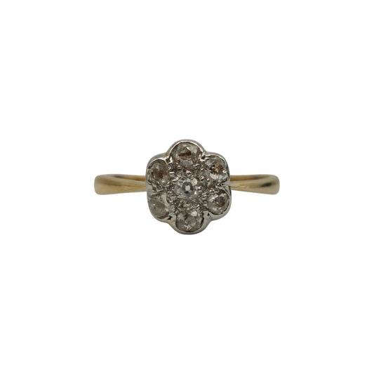 Edwardain 18ct Yellow Gold Daisy Ring With Diamonds Size R 1/2 2.6 g.