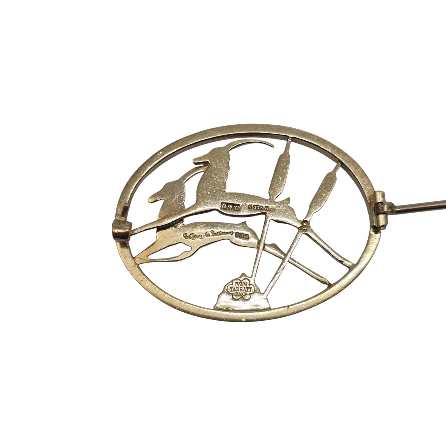 Geoffrey G Bellamy 9ct 375 Yellow Gold Leaping Gazelles Brooch 1963 L 4.2 cm 12.1 g.