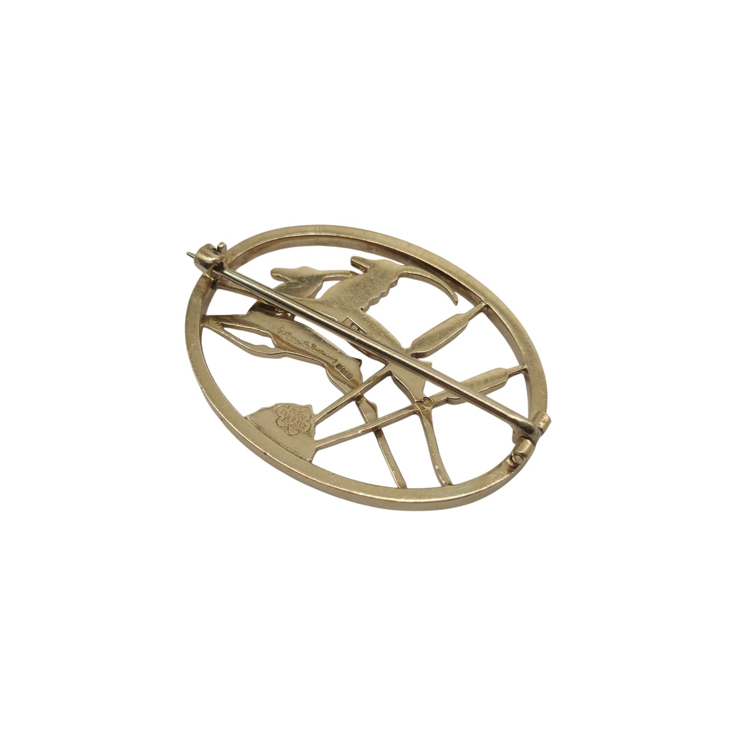 Geoffrey G Bellamy 9ct 375 Yellow Gold Leaping Gazelles Brooch 1963 L 4.2 cm 12.1 g.