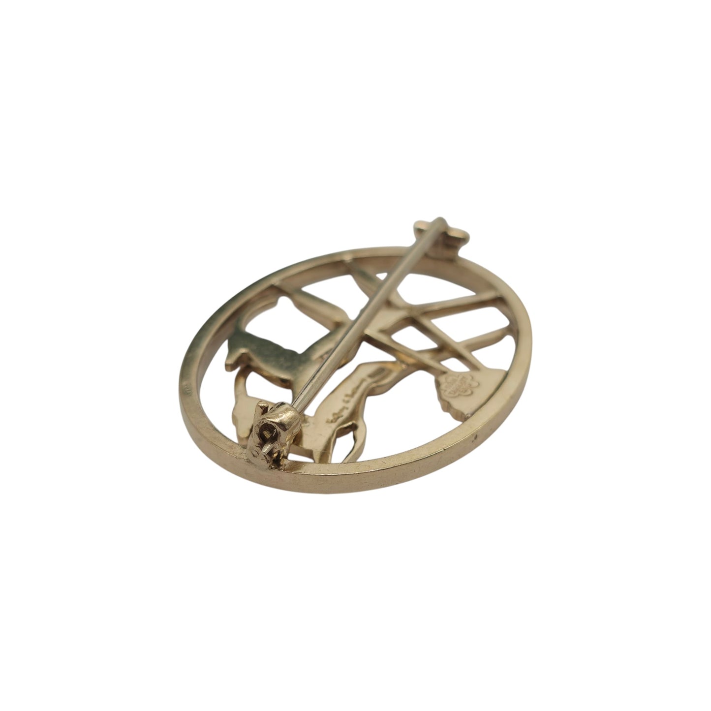 Geoffrey G Bellamy 9ct 375 Yellow Gold Leaping Gazelles Brooch 1963 L 4.2 cm 12.1 g.