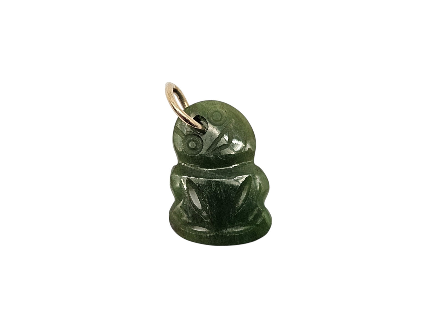 Nephrite & 9ct Gold Maori Hei-Tiki Charm L 1.7 cm