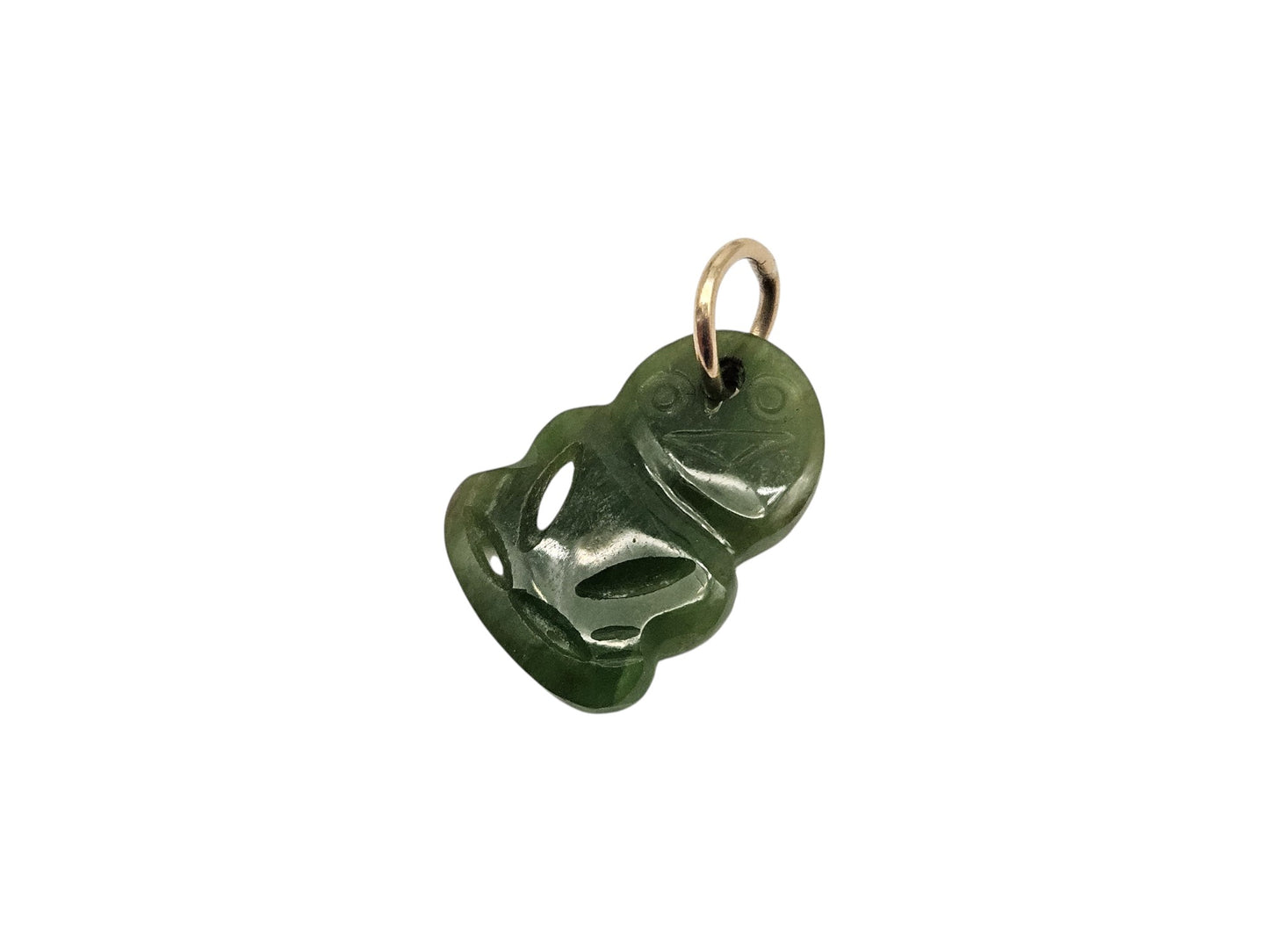 Nephrite & 9ct Gold Maori Hei-Tiki Charm L 1.7 cm