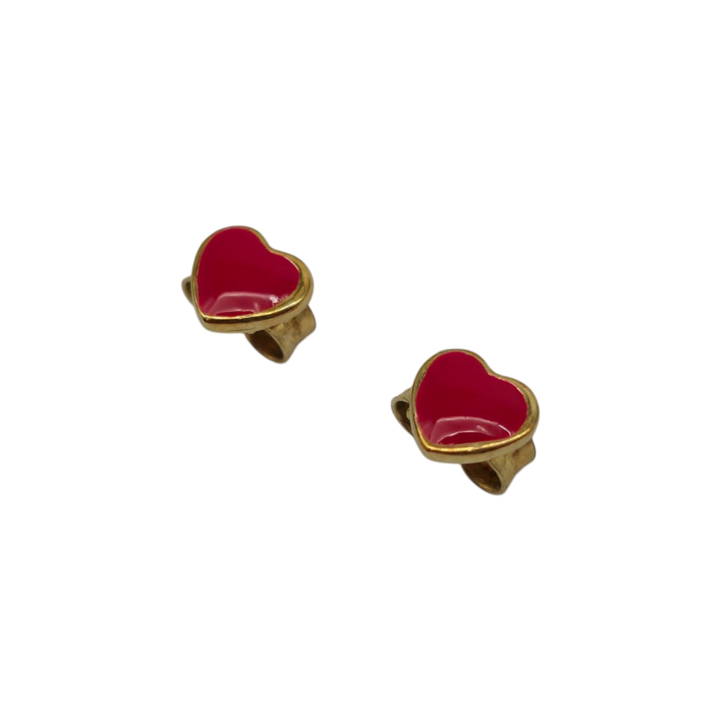 Pair Of 9ct 375 Yellow Gold & Enamel Heart Ear Studs