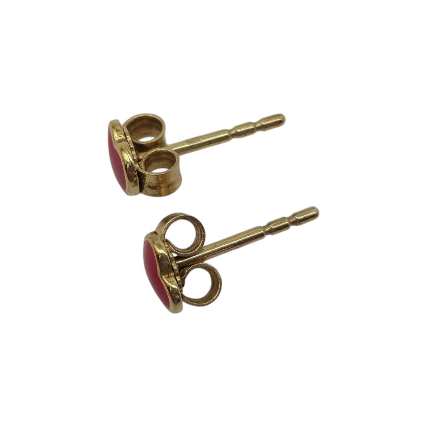 Pair Of 9ct 375 Yellow Gold & Enamel Heart Ear Studs