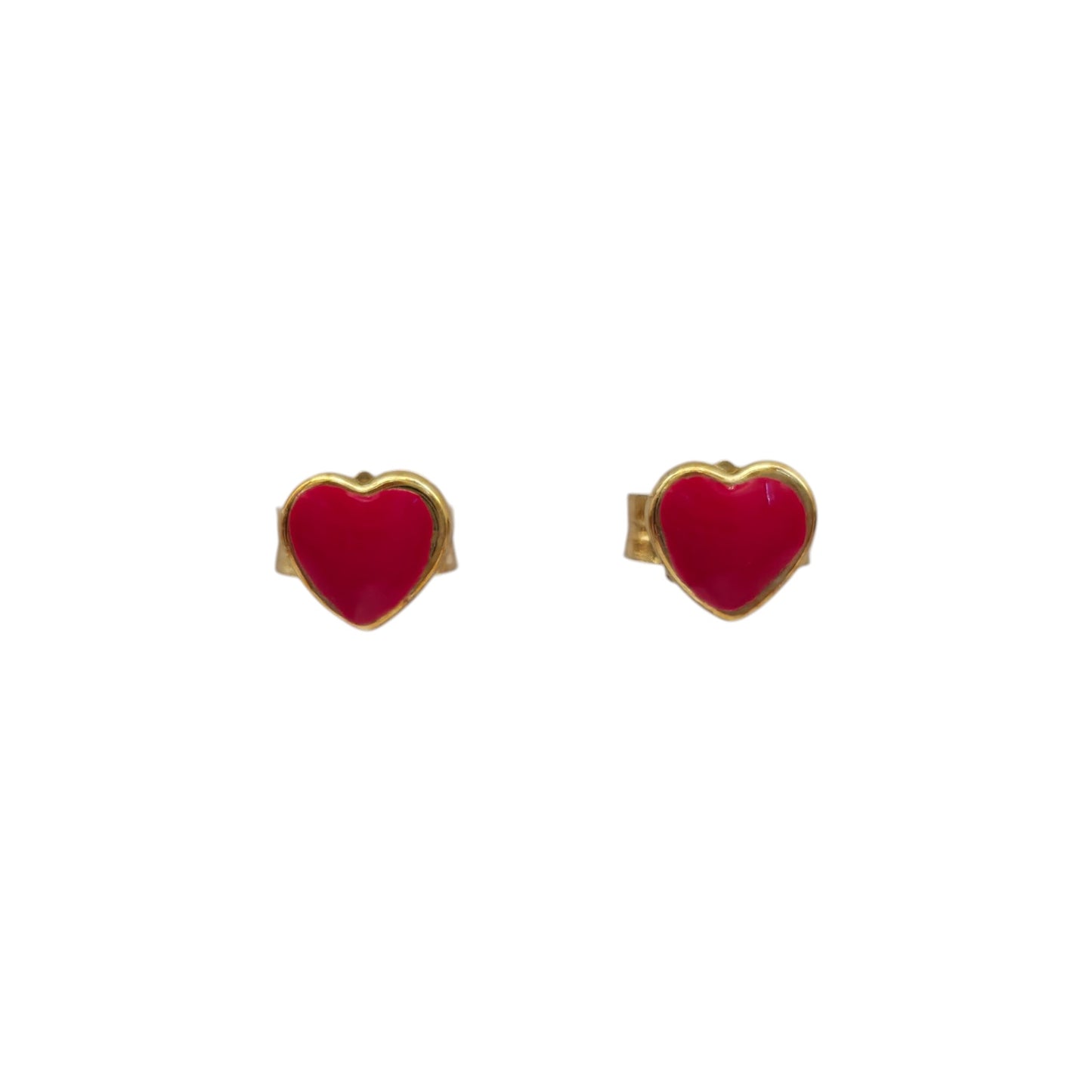 Pair Of 9ct 375 Yellow Gold & Enamel Heart Ear Studs