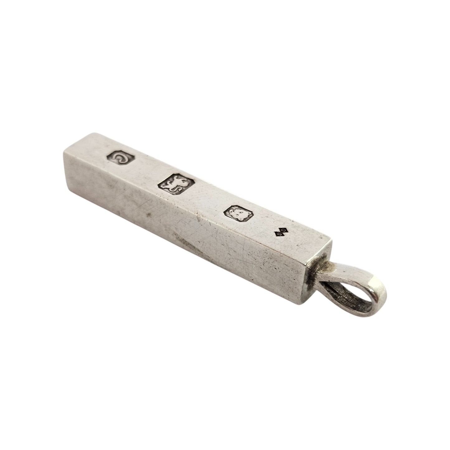 Solid Sterling Silver Ingot Pendant 1977 by GS L 3.4 cm 14 g