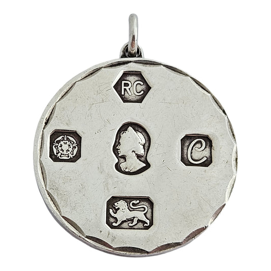 Solid Sterling Silver Circle Ingot Pendant 1977 Dia 3.1 cm 31.1 g