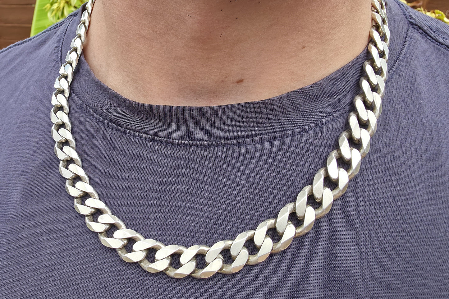 Heavy Solid Sterling Silver Curb Link Chain L 51.4 cm 96.4 g.