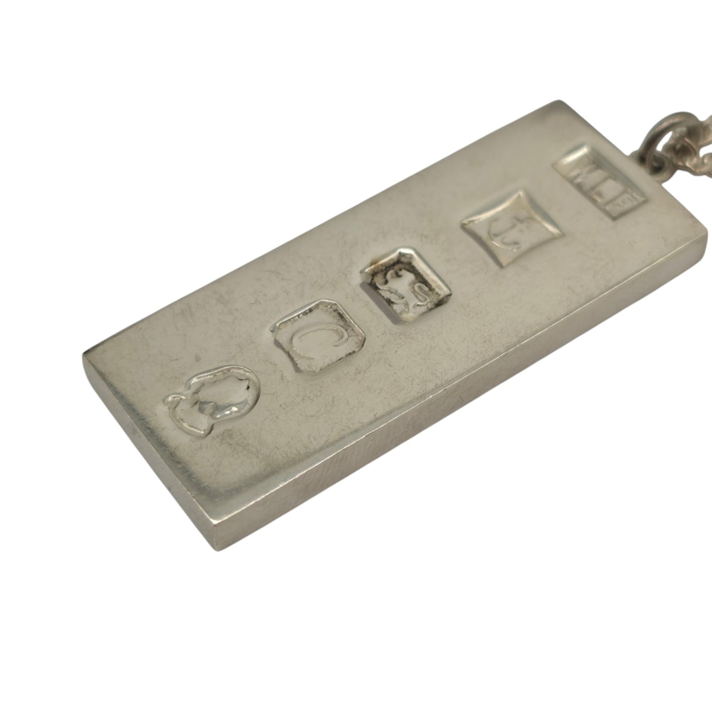 Solid Sterling Silver Ingot Pendant 1977 On Chain 35.9 g.