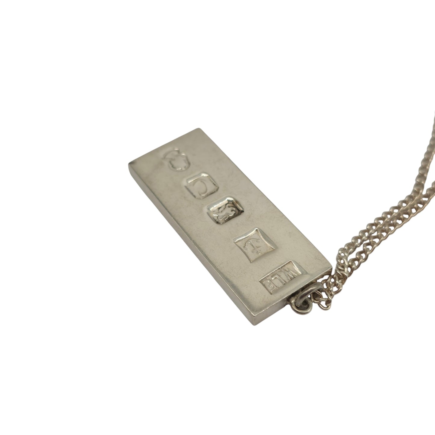 Solid Sterling Silver Ingot Pendant 1977 On Chain 35.9 g.