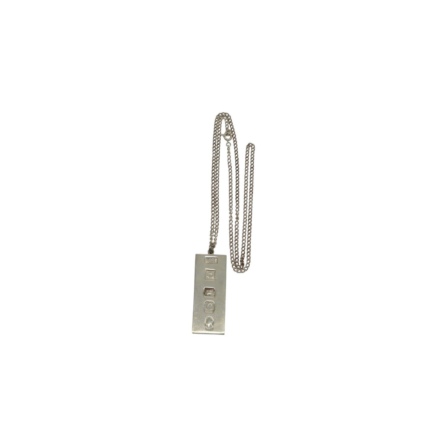 Solid Sterling Silver Ingot Pendant 1977 On Chain 35.9 g.