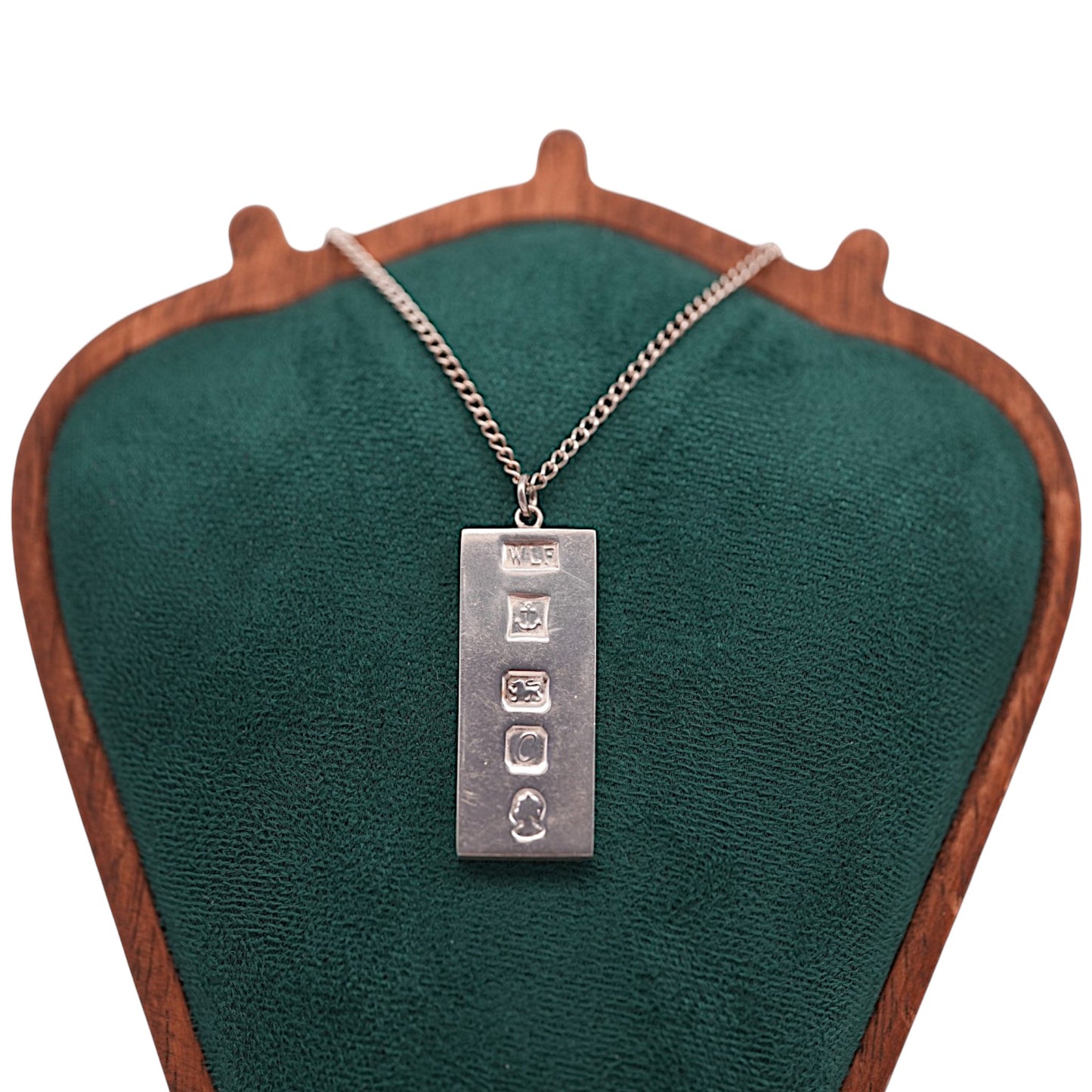 Solid Sterling Silver Ingot Pendant 1977 On Chain 35.9 g.
