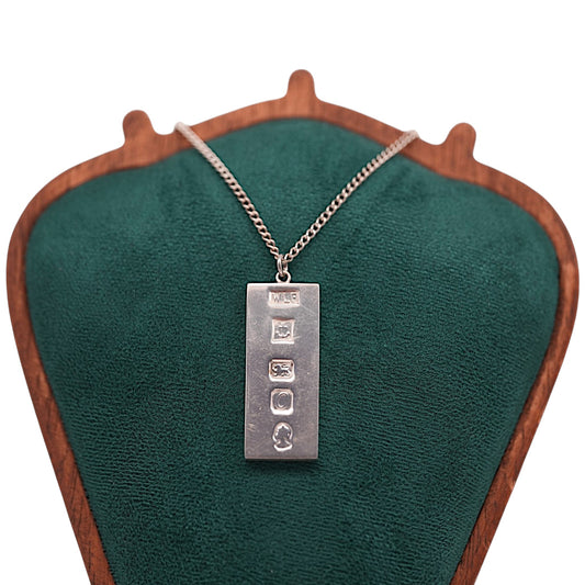 Solid Sterling Silver Ingot Pendant 1977 On Chain 35.9 g.