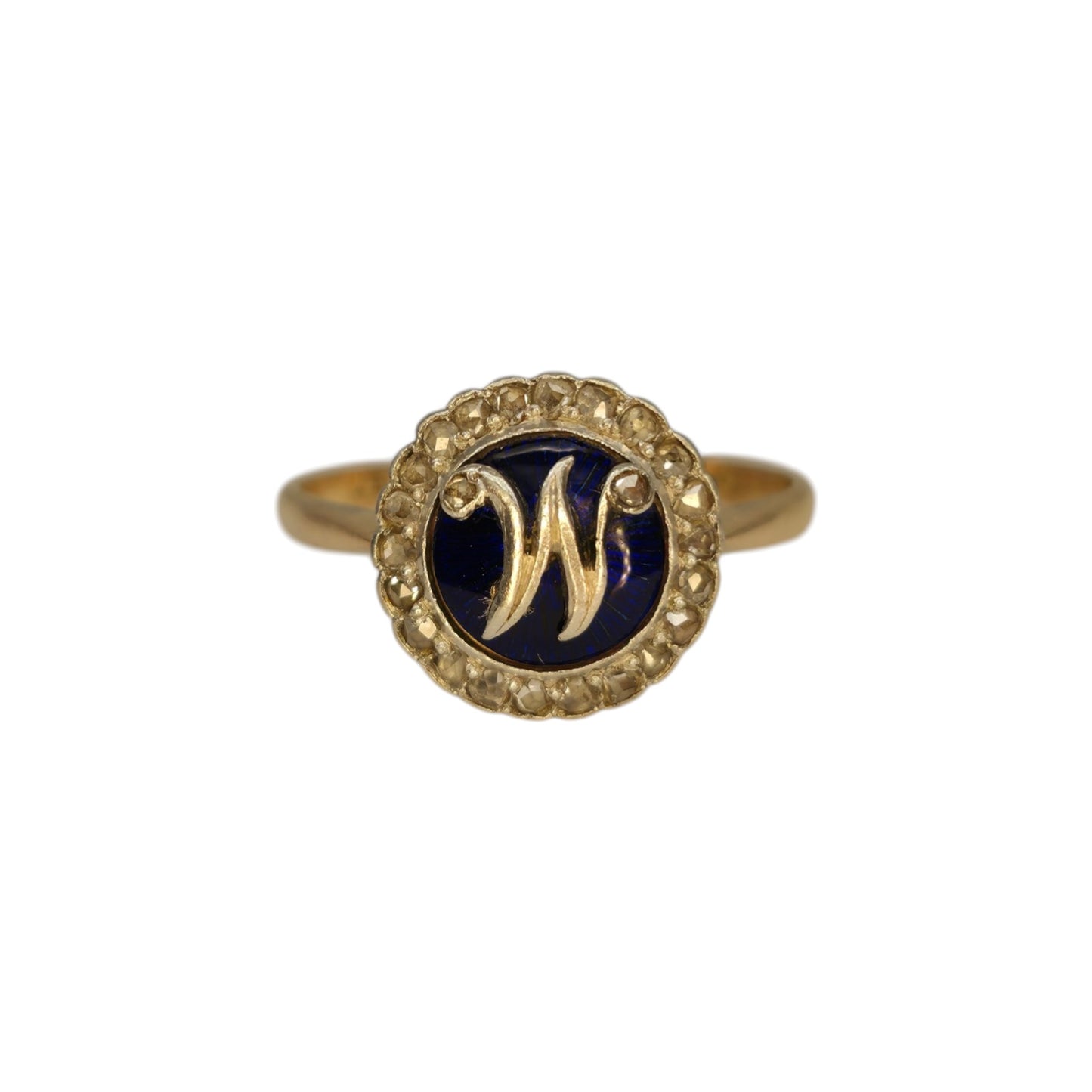 Victorian 22ct Yellow Gold & Enamel Initial Ring With Diamond 1871 Size O 3.1 g.