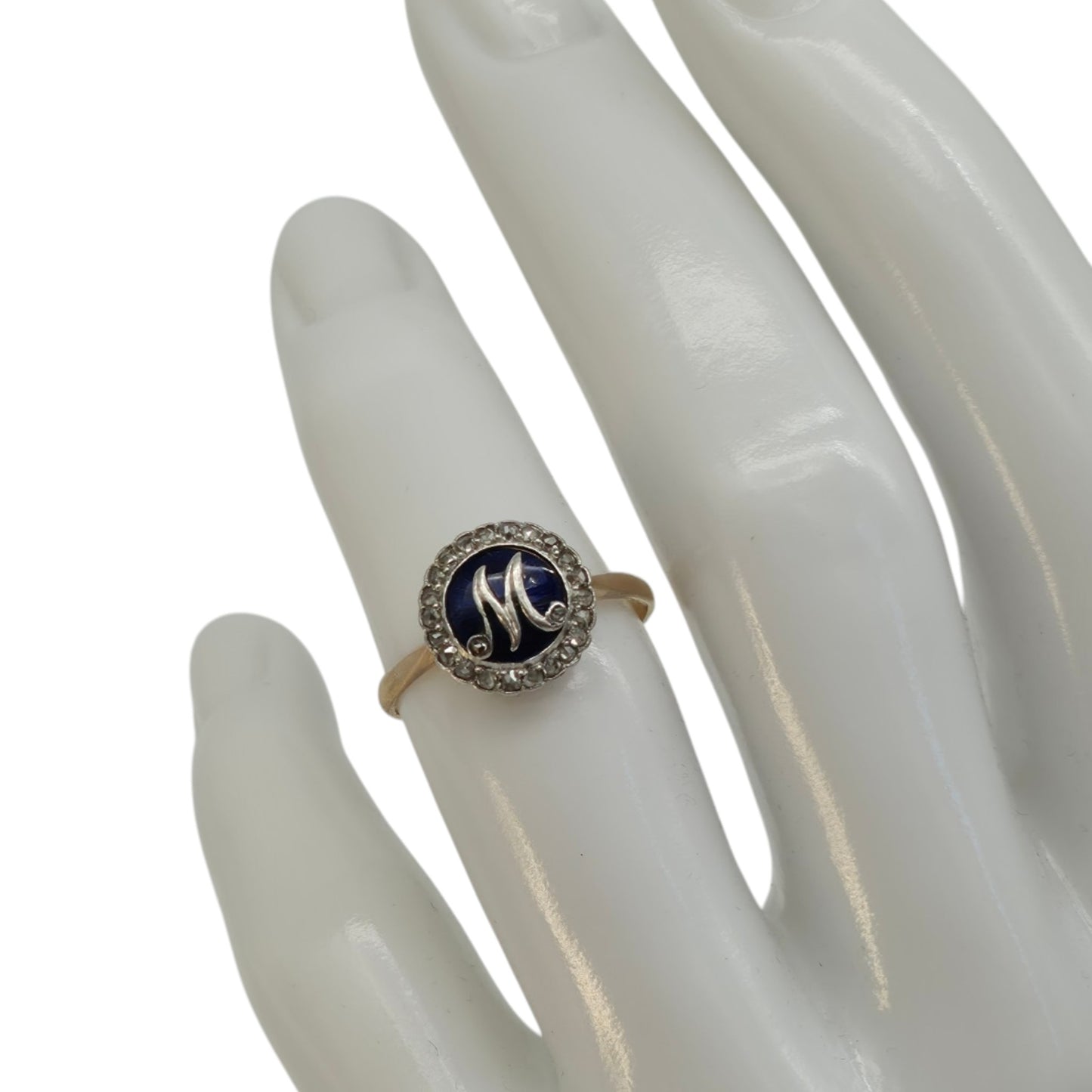 Victorian 22ct Yellow Gold & Enamel Initial Ring With Diamond 1871 Size O 3.1 g.