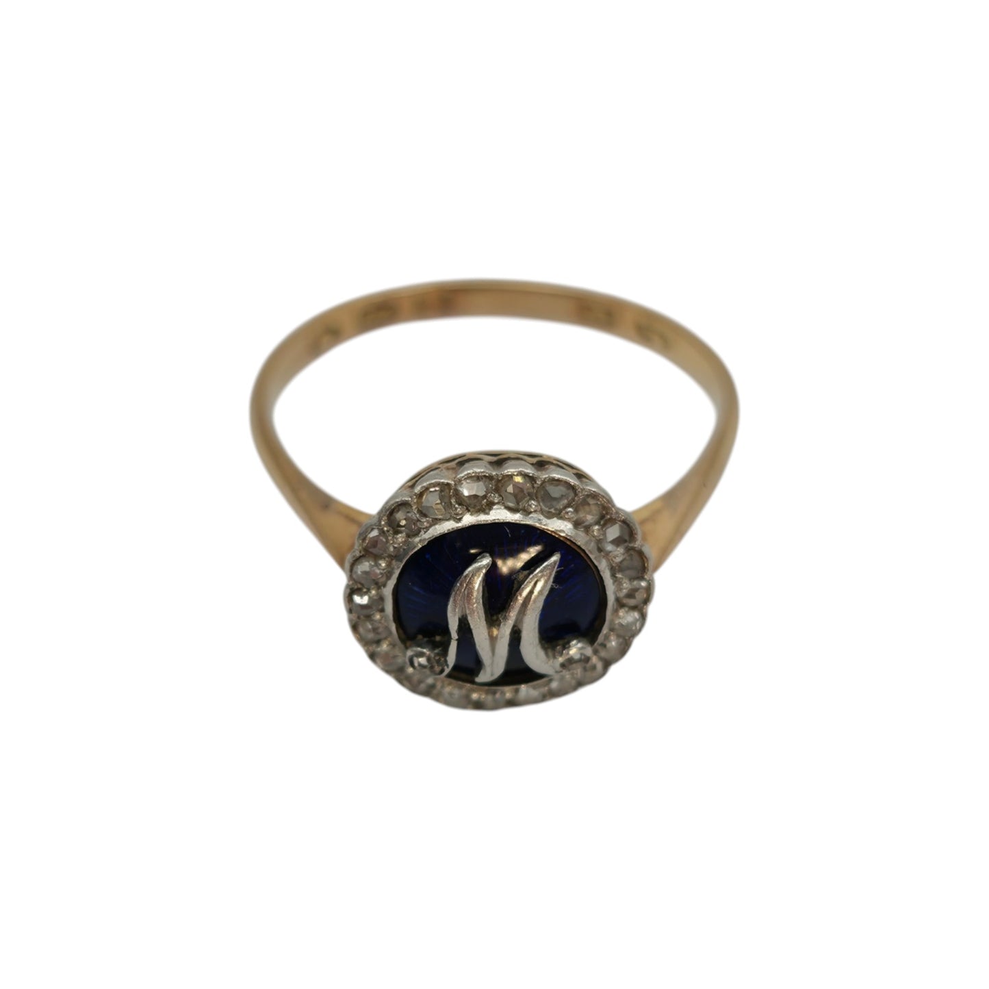 Victorian 22ct Yellow Gold & Enamel Initial Ring With Diamond 1871 Size O 3.1 g.