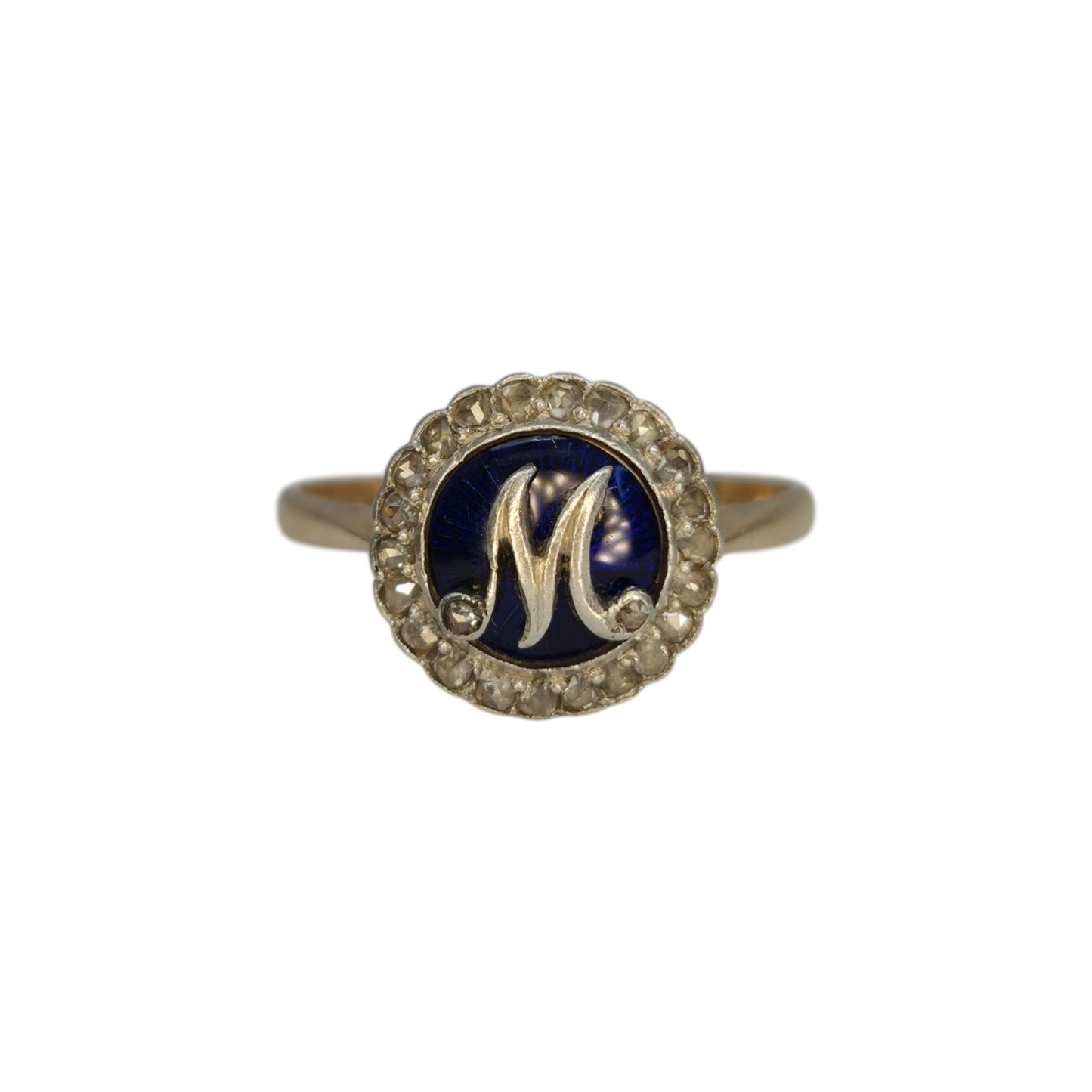 Victorian 22ct Yellow Gold & Enamel Initial Ring With Diamond 1871 Size O 3.1 g.